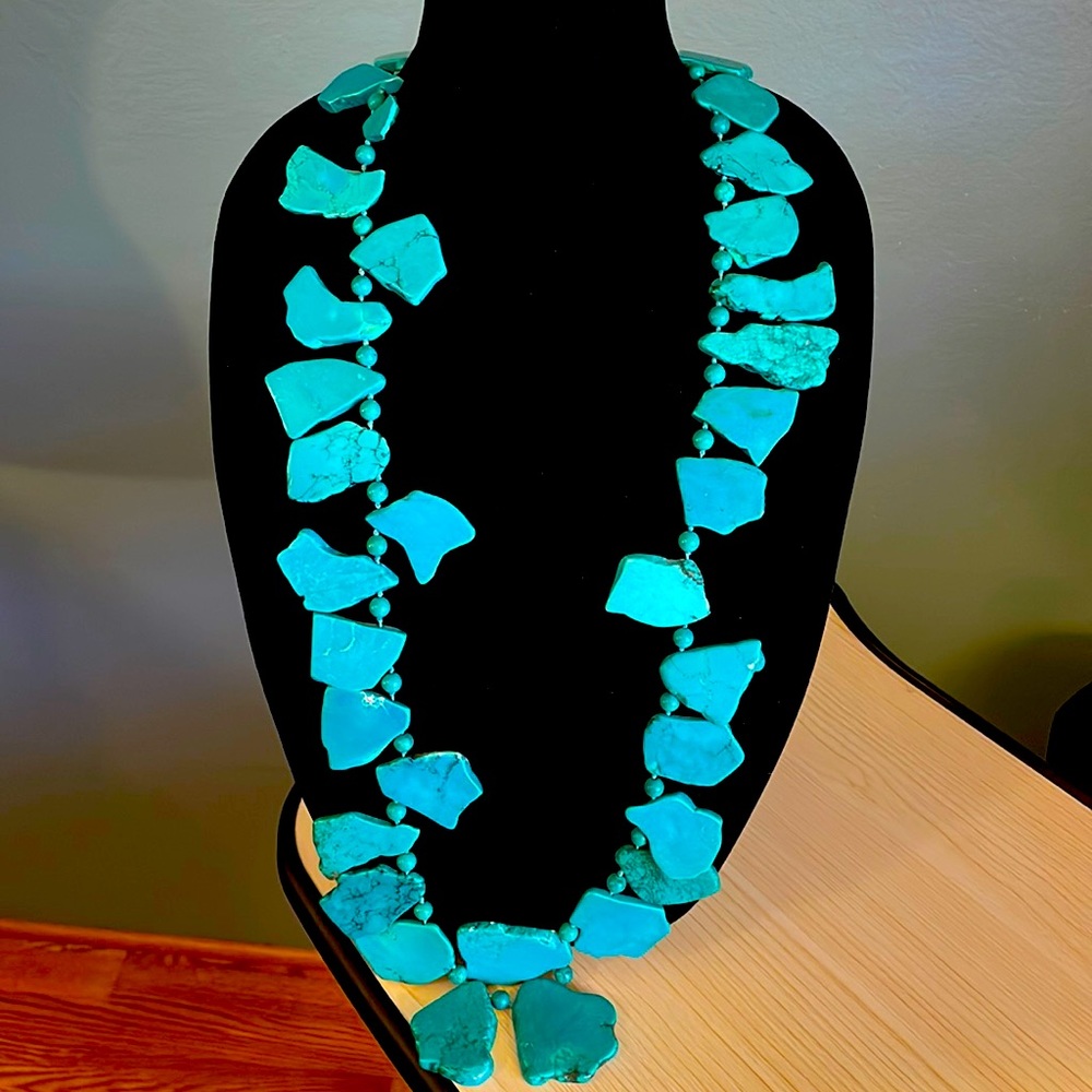 Large Turquoise Agate Stone Statement Necklace